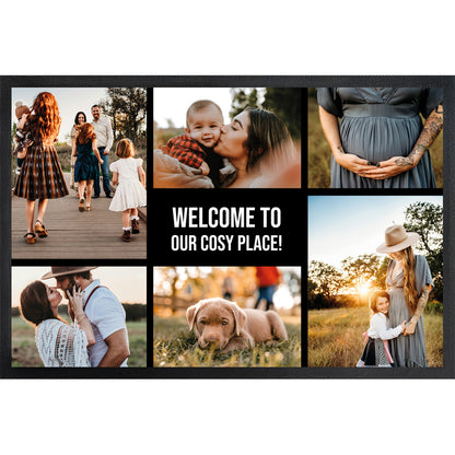 Collage - Welcome to our cosy place - Fotofussmatte mit Trittrand