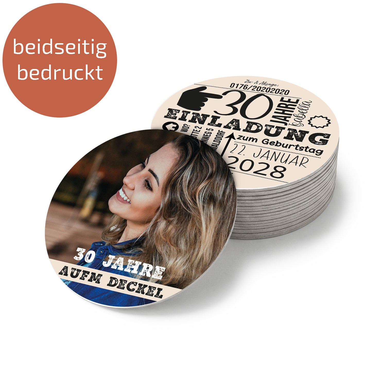 Bierdeckel | Untersetzer Geburtstagseinladung - Rund 10,7cm