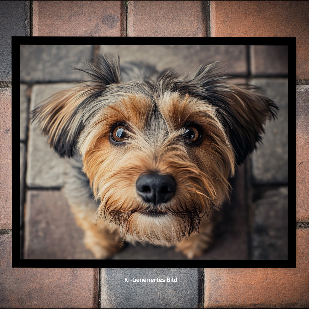 Hundeportrait auf Fotofußmatte - KI generiert